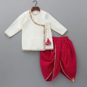 boys' regal angrakha kurta & bandhani dhoti pant set