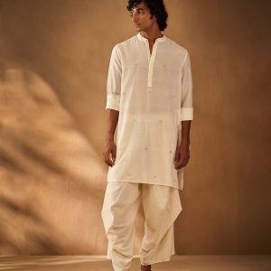 men’s ivory cotton silk kurta & traditional dhoti set