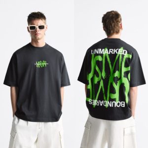 men’s heavyweight "unmarked boundaries" graphic streetwear t shirt – washed black