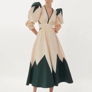 women's avant garde geometric cut out midi dress – two tone designer series